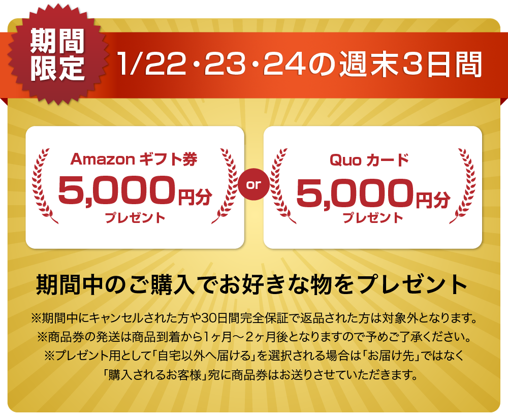 QUOカードまたはAmazonギフト券5000円分プレゼントキャンペーン