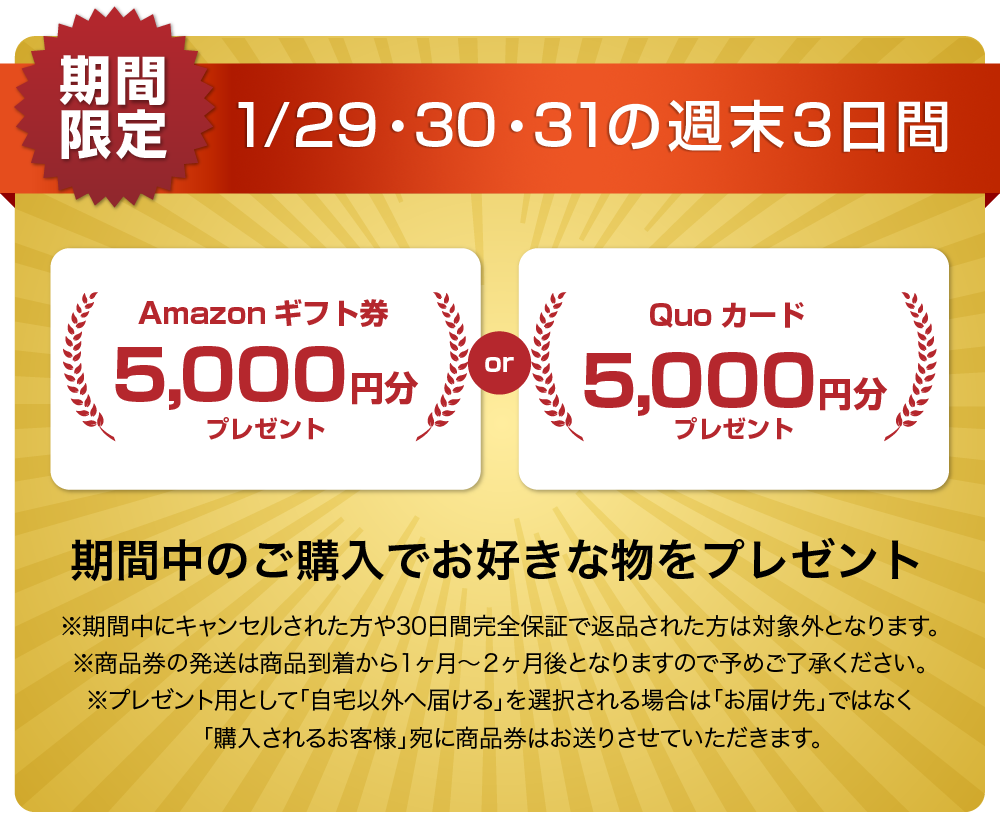 QUOカードまたはAmazonギフト券5000円分プレゼントキャンペーン