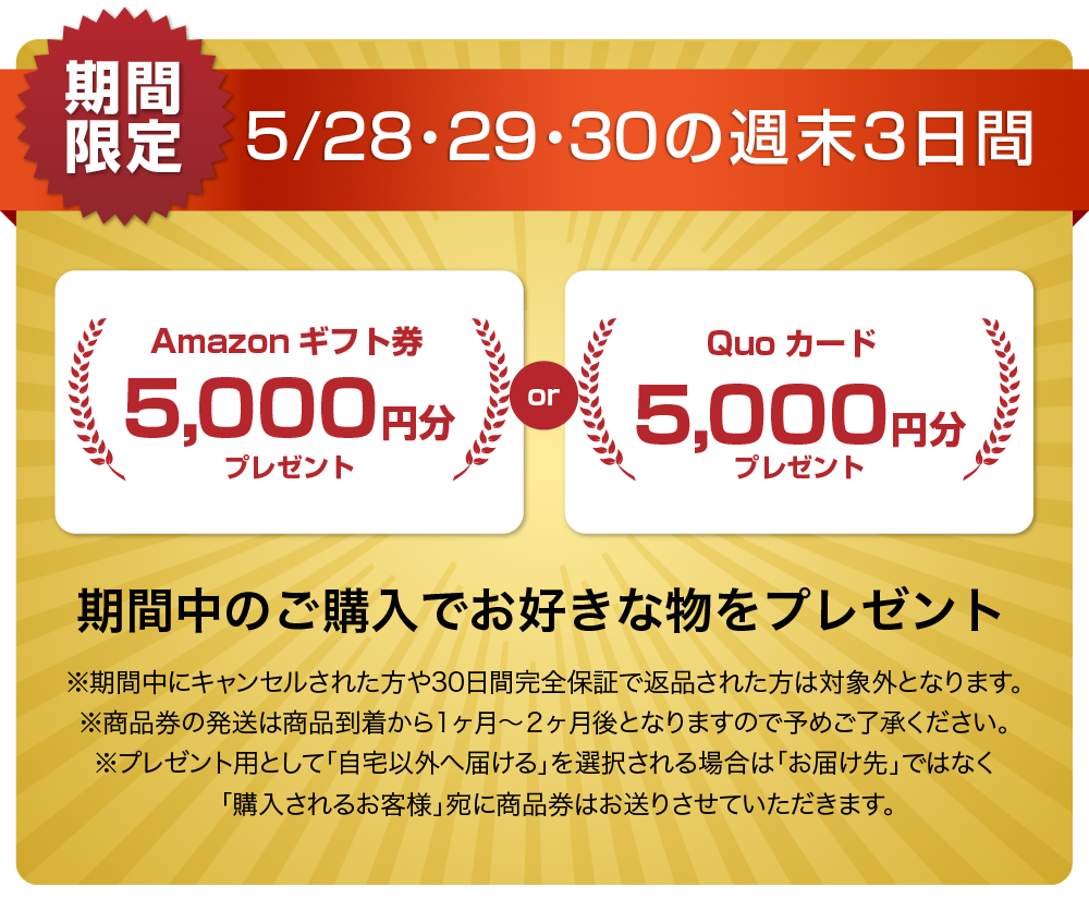 QUOカードまたはAmazonギフト券5000円分プレゼントキャンペーン