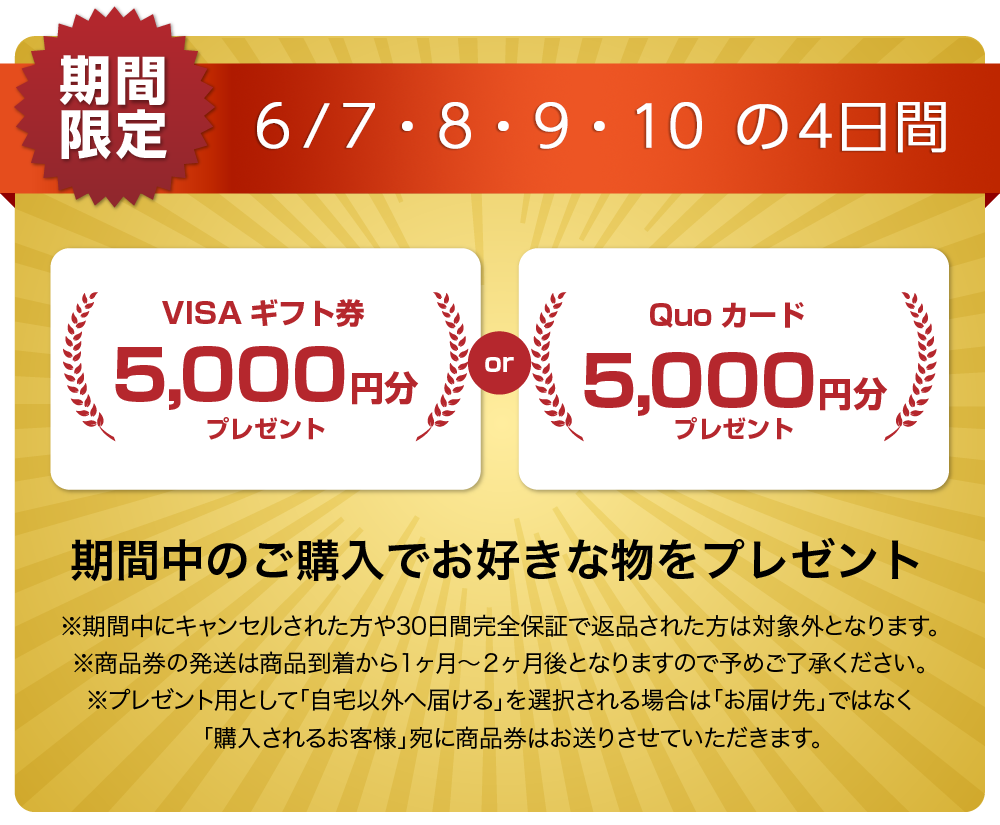 QUOカードまたはVISAギフト券5000円分プレゼントキャンペーン