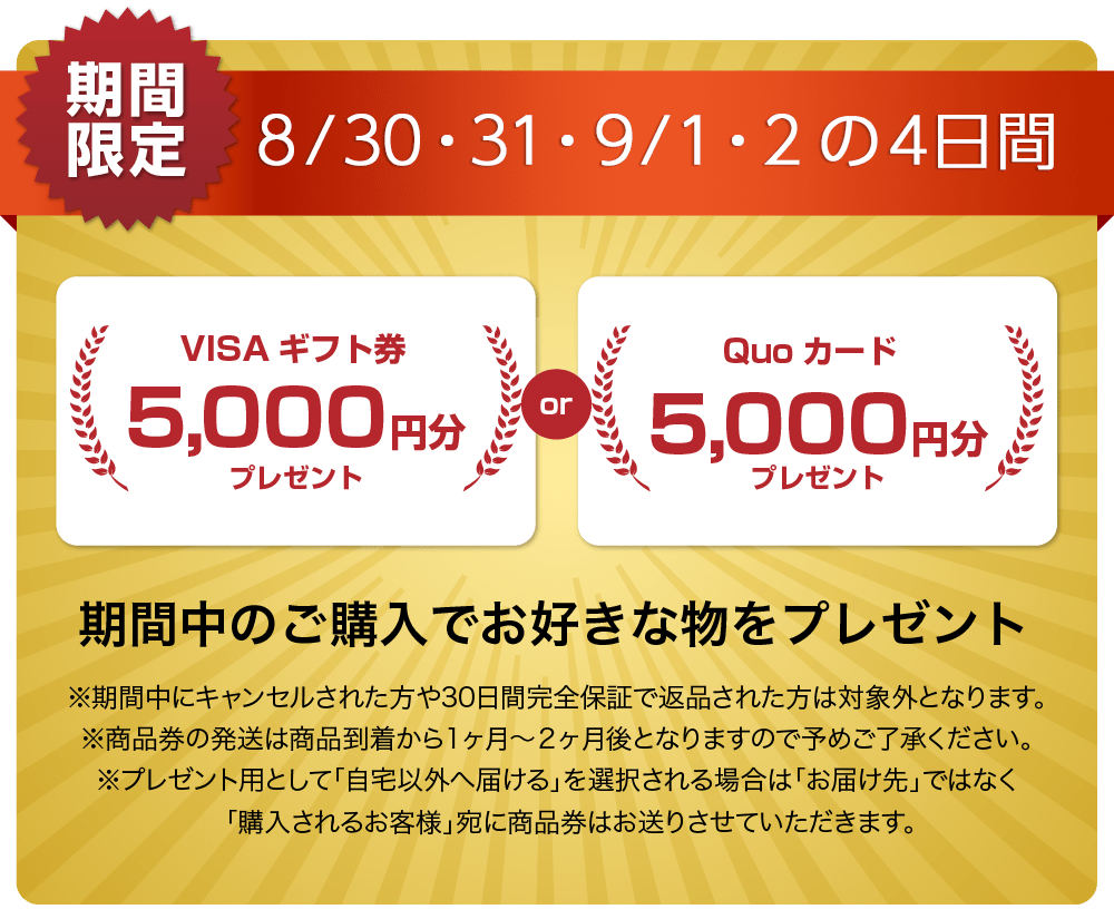 QUOカードまたはVISAギフト券5000円分プレゼントキャンペーン