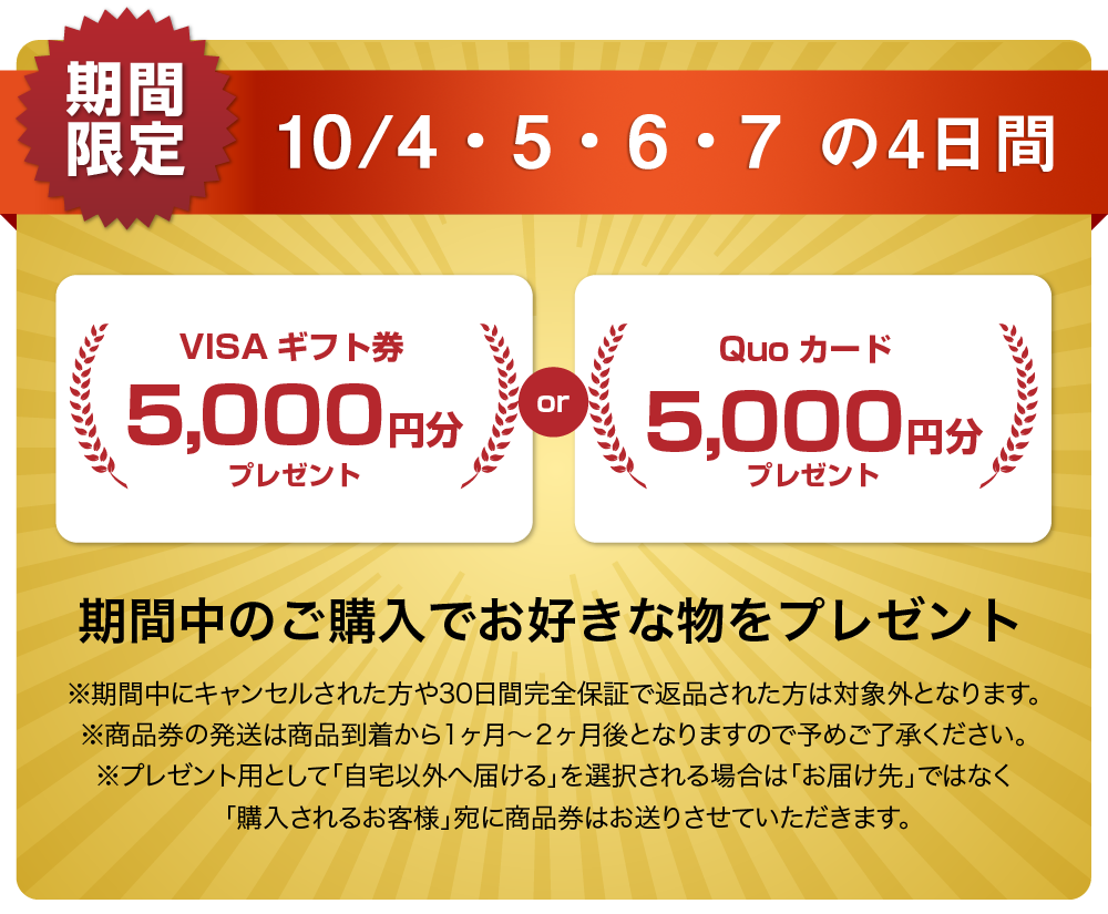 QUOカードまたはVISAギフト券5000円分プレゼントキャンペーン