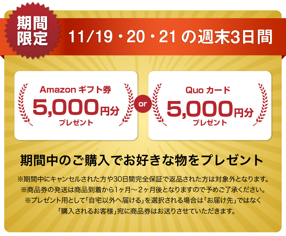 QUOカードまたはAmazonギフト券5000円分プレゼントキャンペーン